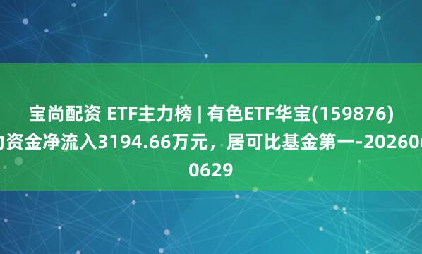 宝尚配资 ETF主力榜 | 有色ETF华宝(159876)主力资金净流入3194.66万元，居可比基金第一-20260629